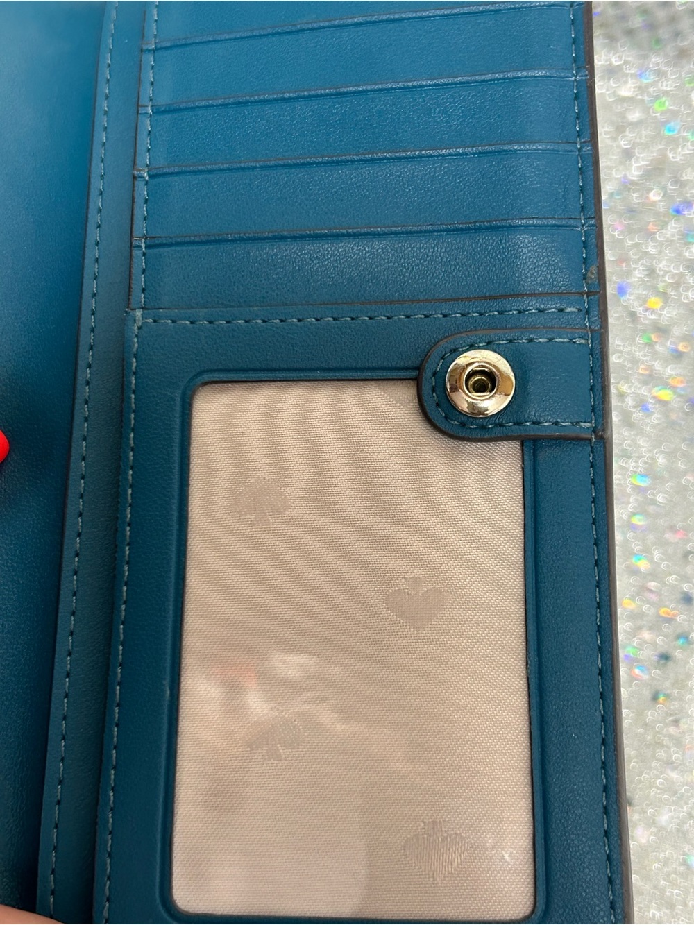 kate spade Teal Saffiano Leather Zip Wallet w/Gold Logo Approx. 6.5 x 3.5 - Picture 8 of 8